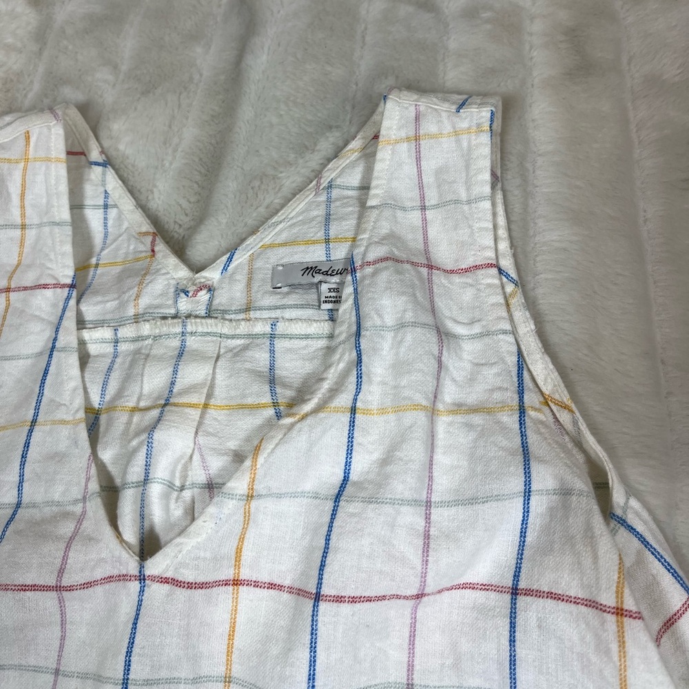 Madewell XXS White Multicolor Loose Fit Crop Grid Plaid Preppy Top Spring Summer